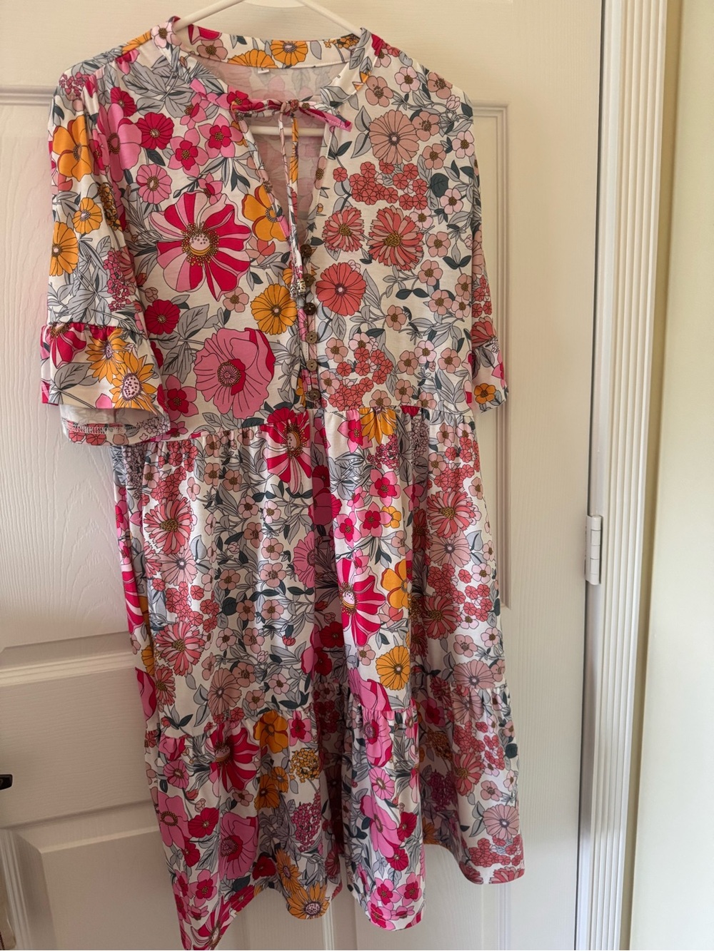 Amazon Women's Floral Midi Dress - Pink, Yellow & White